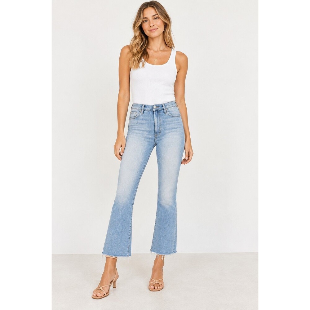 MOTHER The Hustler Ankle Fray Jeans Women 24 Au Revoir Light Wash Crop Flare